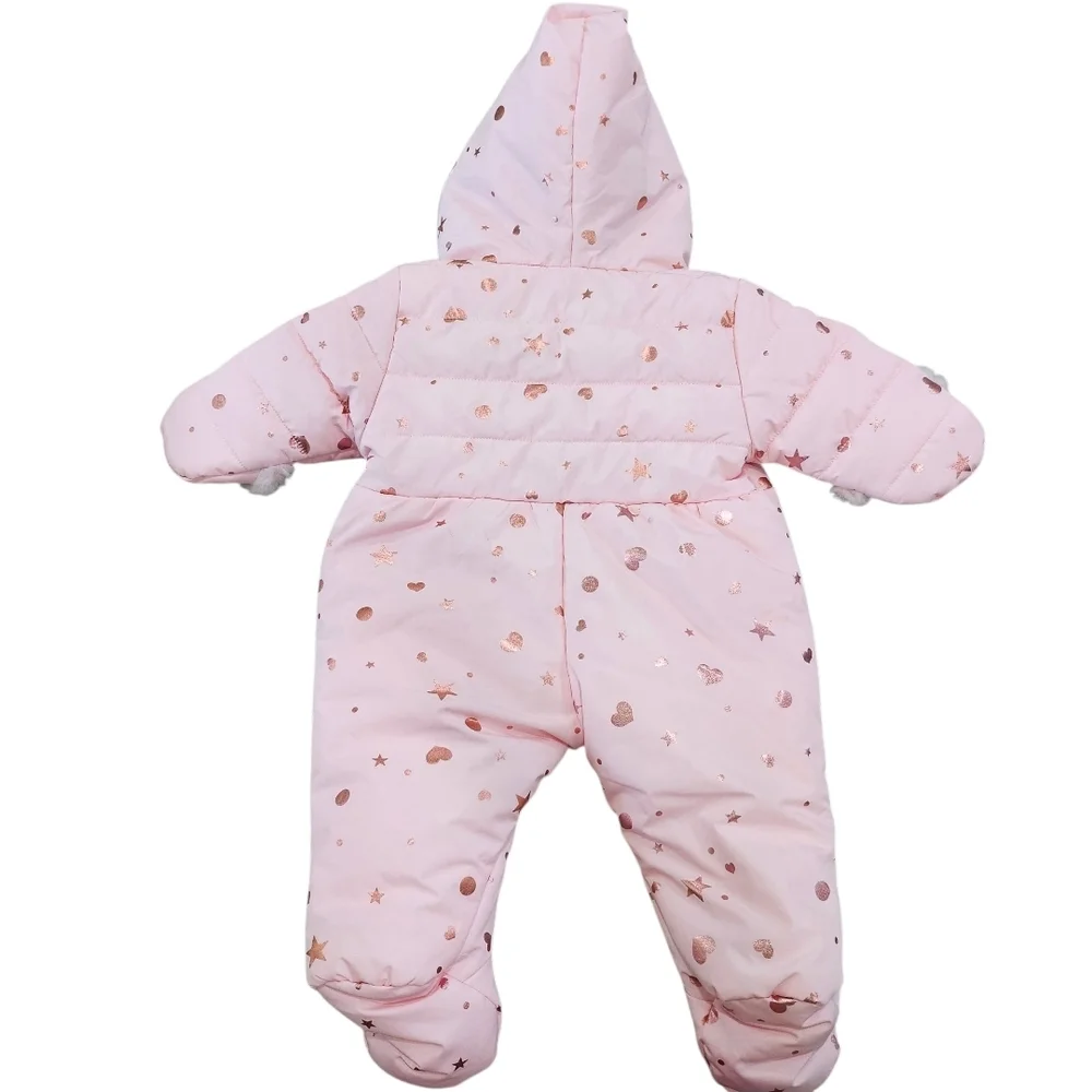 Rothschild Baby Girls Foil Print Zip Up‎ Pram Snowsuit Bib 3-6 Months Faux Fur